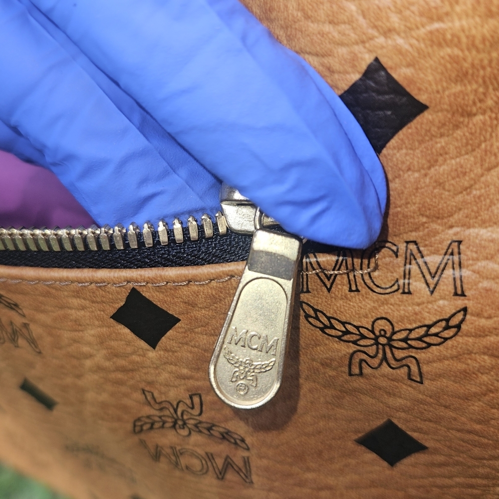 MCM Tan and Brown Satchel with Iconic Monogram and Gold Hardware W/ COA - Picture 9 of 16